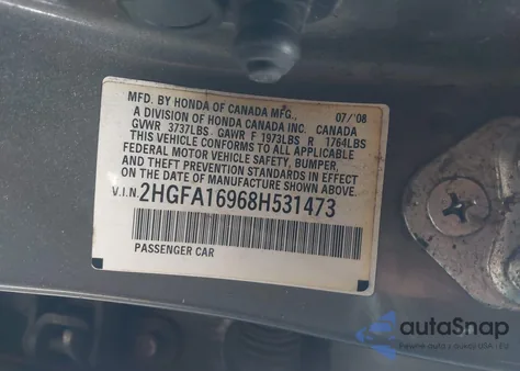 2008 Honda Civic Ex-L z USA, uszkodzony, nr VIN 2HGFA16968H531473